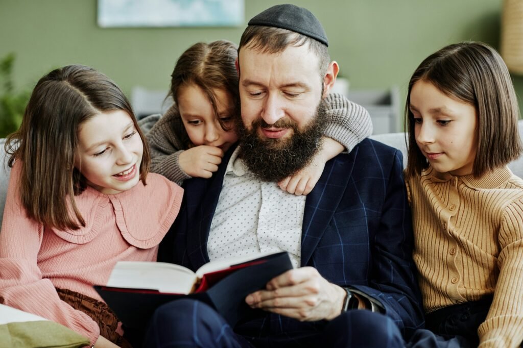 Happy Jewish Father with Children